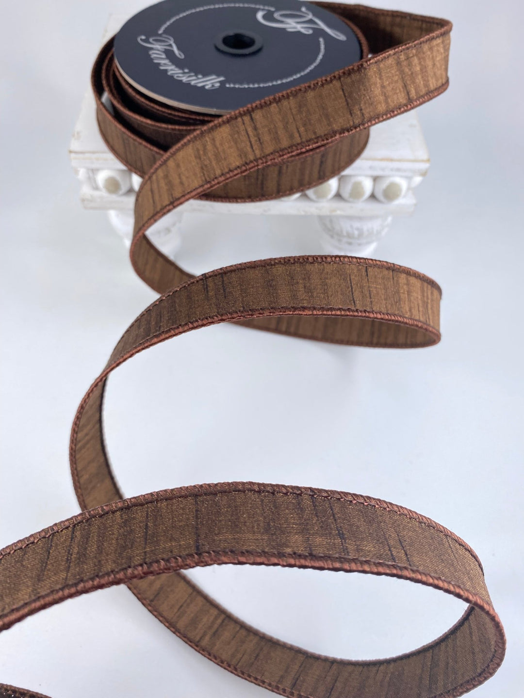 Pecan Shimmering Silk Farrisilk Wired Ribbon - 1" - Greenery MarketRK879 - 35