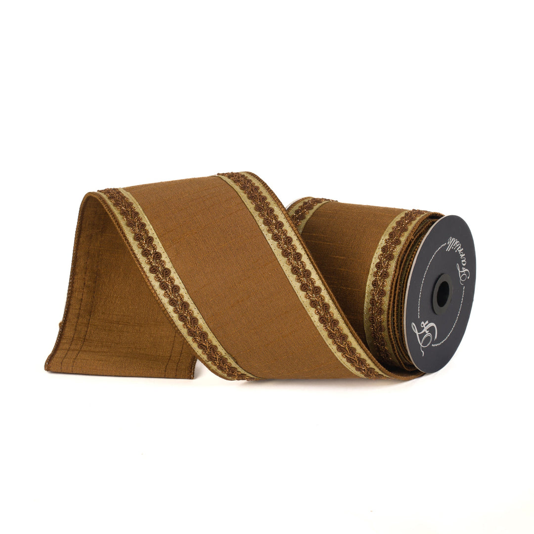Pecan Vintage Scroll Farrisilk Wired Ribbon - 4" - Greenery MarketRK827 - 35
