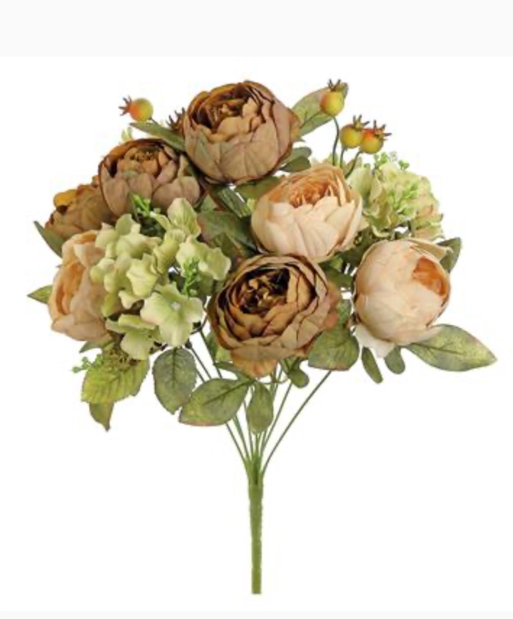 Peony and hydrangea bush - brown cream - Greenery Market5085 - BRNC