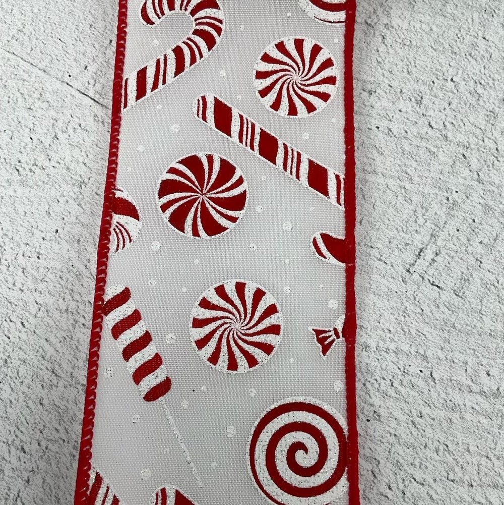 Peppermint candy cane ribbon 2.5” - Greenery MarketWired ribbonRgb118927