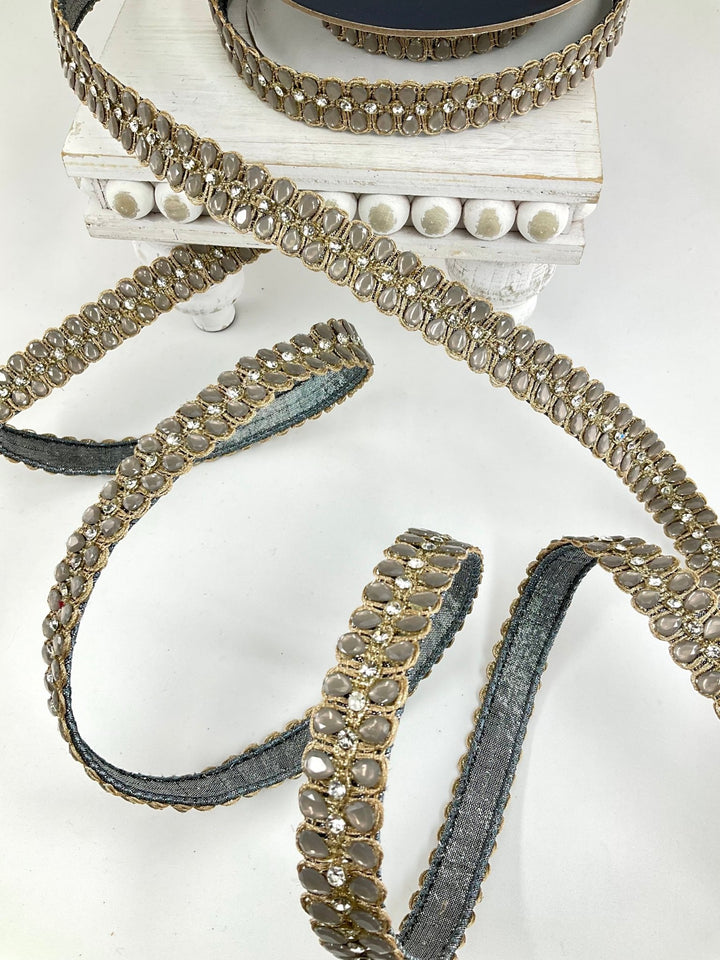 Pewter Pendeloque Farrisilk Wired Ribbon - 1" - Greenery MarketRK901-54