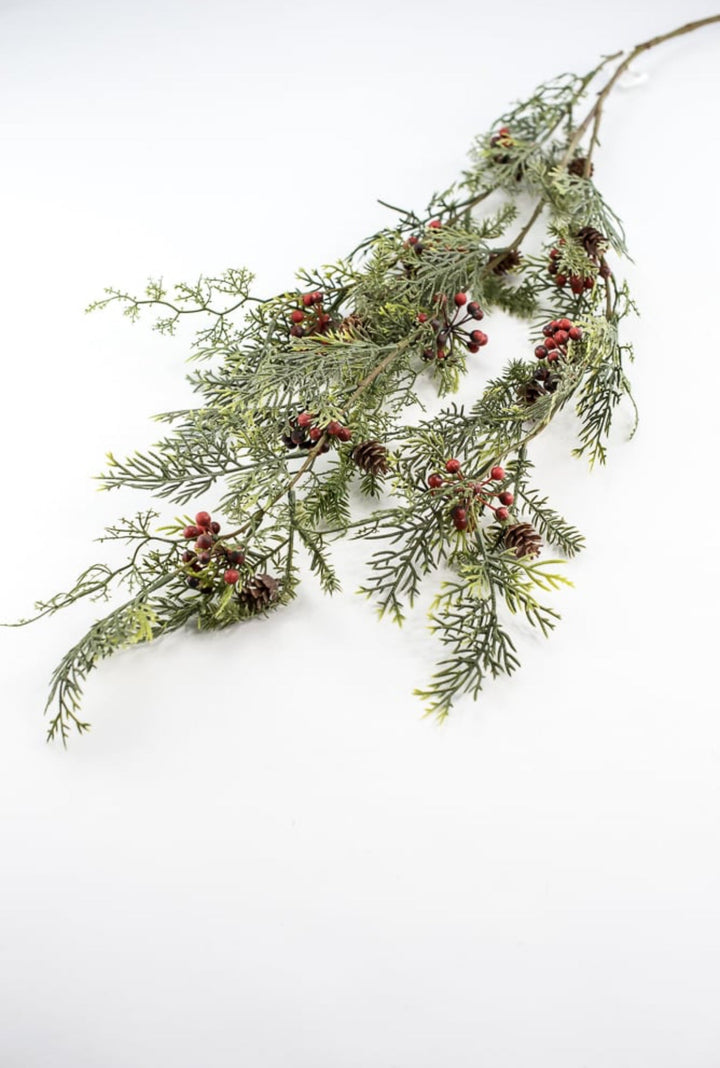 pine, cypress, red berries and cone hanging bush - Greenery MarketXG7826