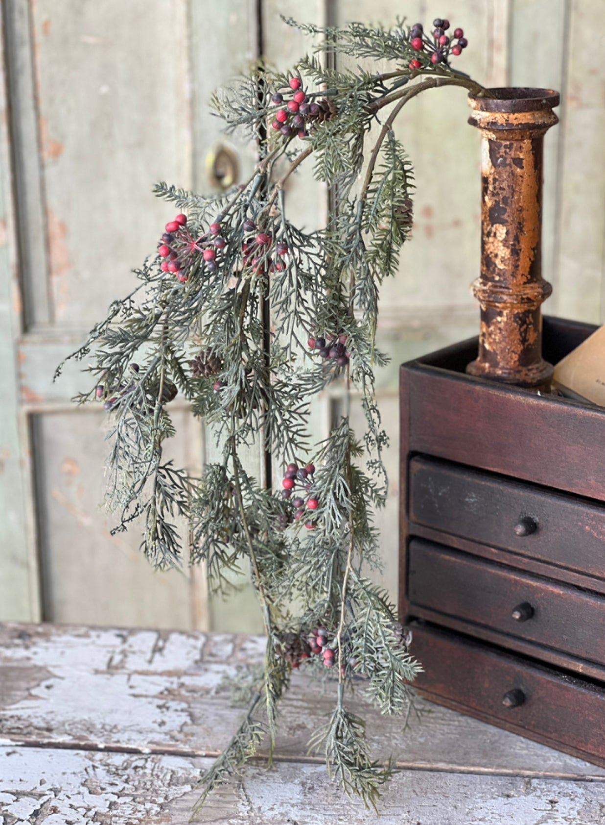 pine, cypress, red berries and cone hanging bush - Greenery Market