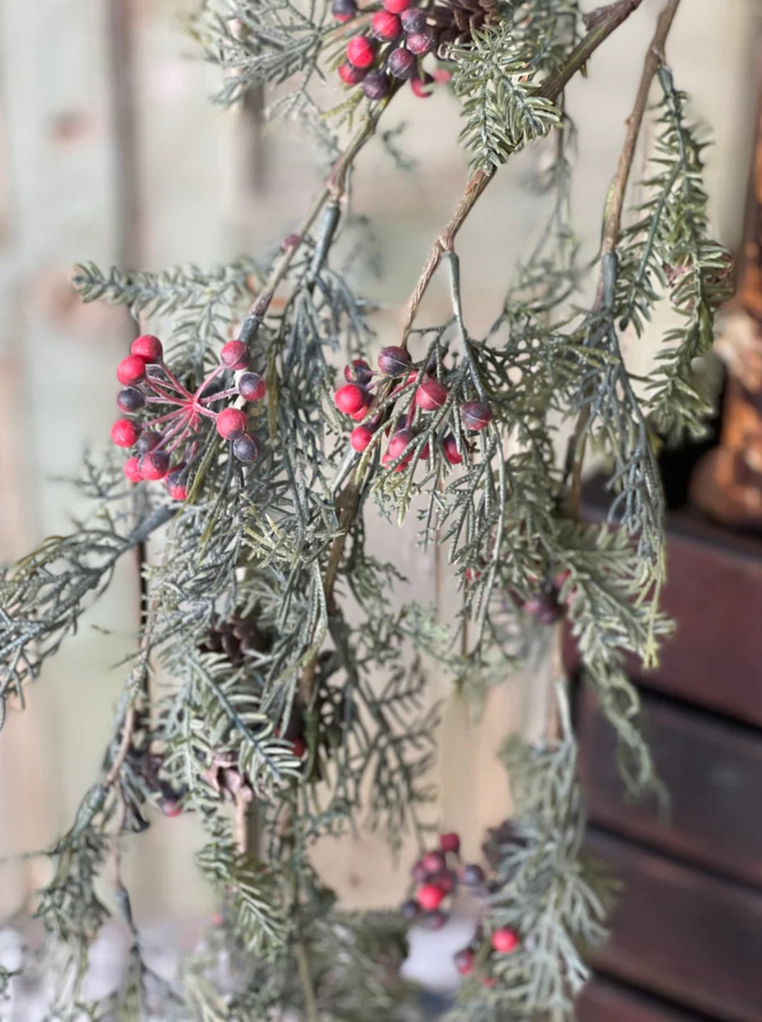 pine, cypress, red berries and cone hanging bush - Greenery MarketXG7826