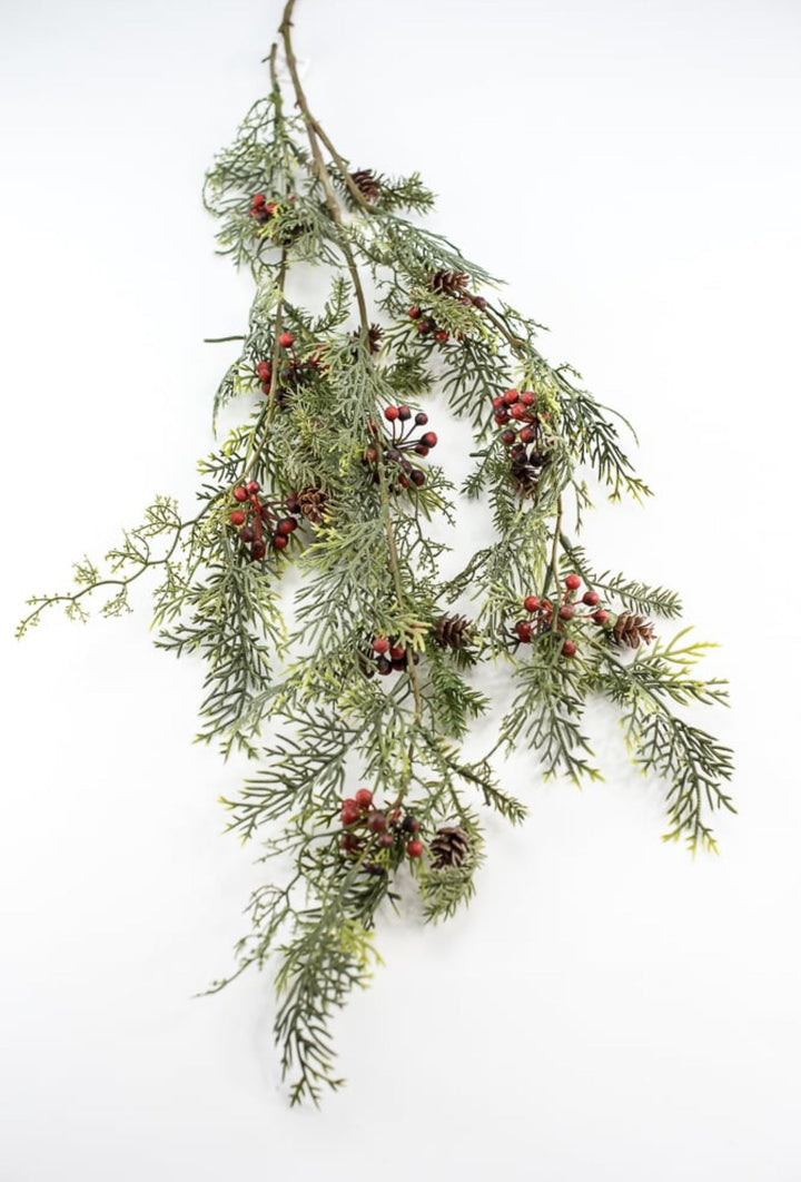 pine, cypress, red berries and cone hanging bush - Greenery MarketXG7826