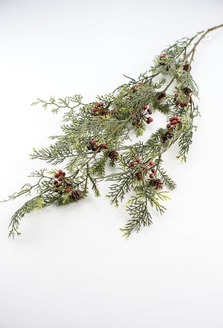 pine, cypress, red berries and cone hanging bush - Greenery MarketXG7826