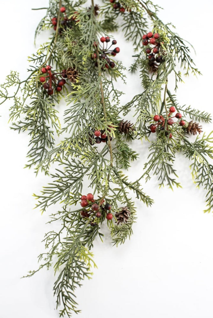 pine, cypress, red berries and cone hanging bush - Greenery MarketXG7826