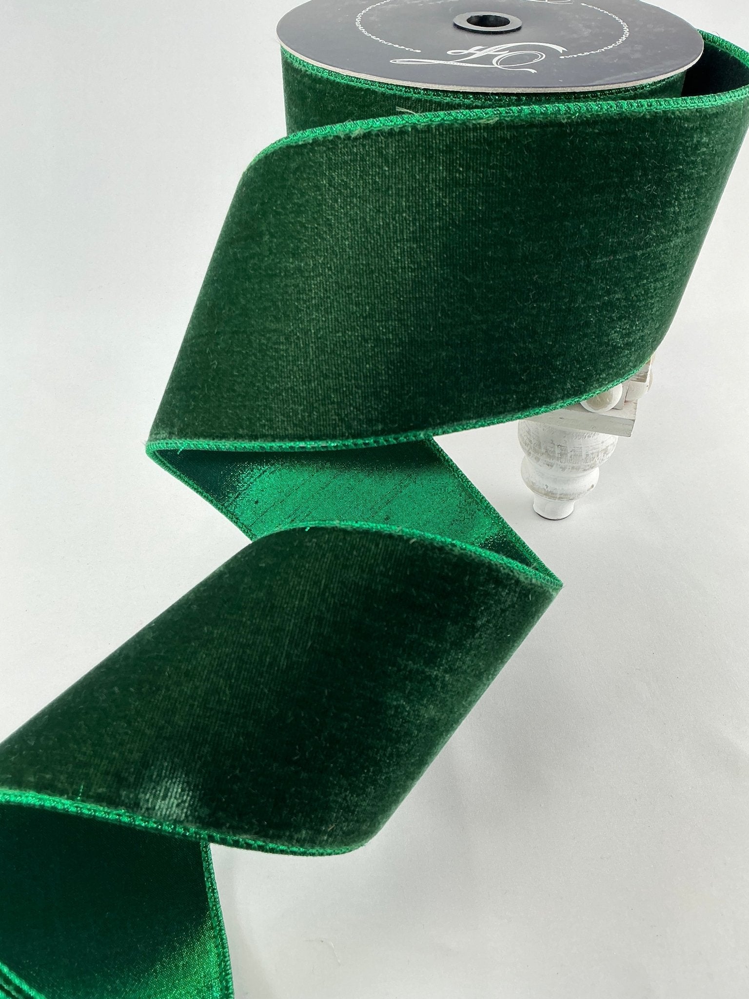 Pine green plush velvet luster 4” farrisilk wired ribbon
