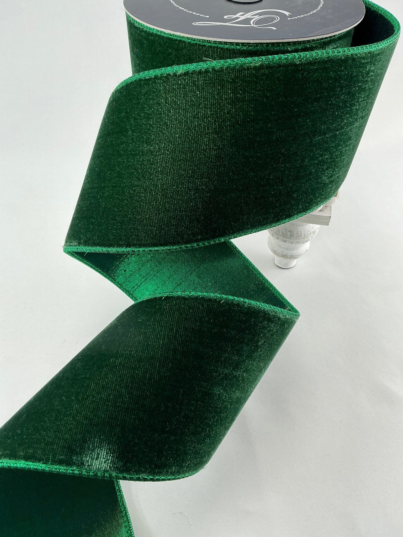 Pine green plush velvet luster 4” farrisilk wired ribbon
