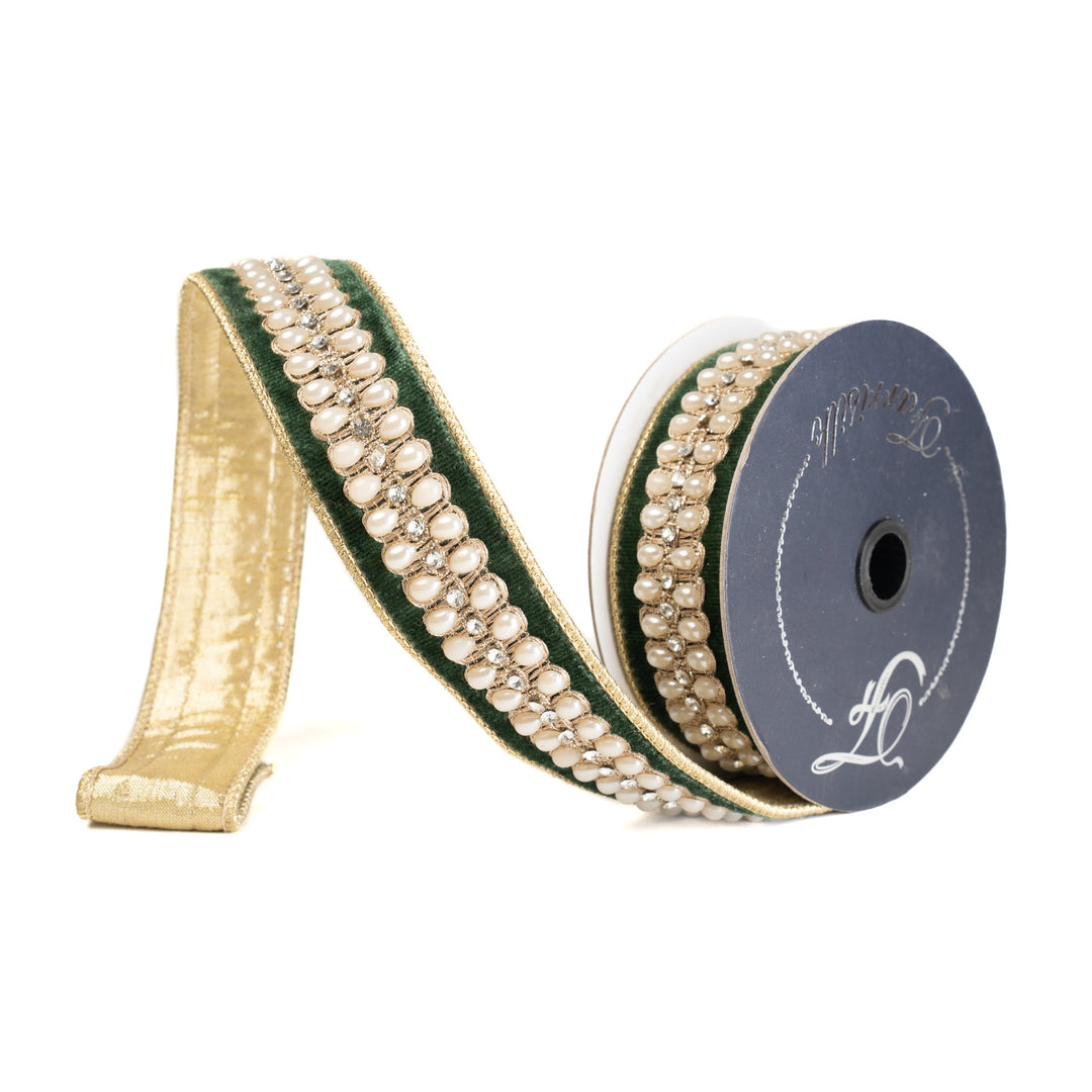 Pine Pearl Necklace Dark Farrisilk Wired Ribbon - 1.5" - Greenery MarketRK836-38