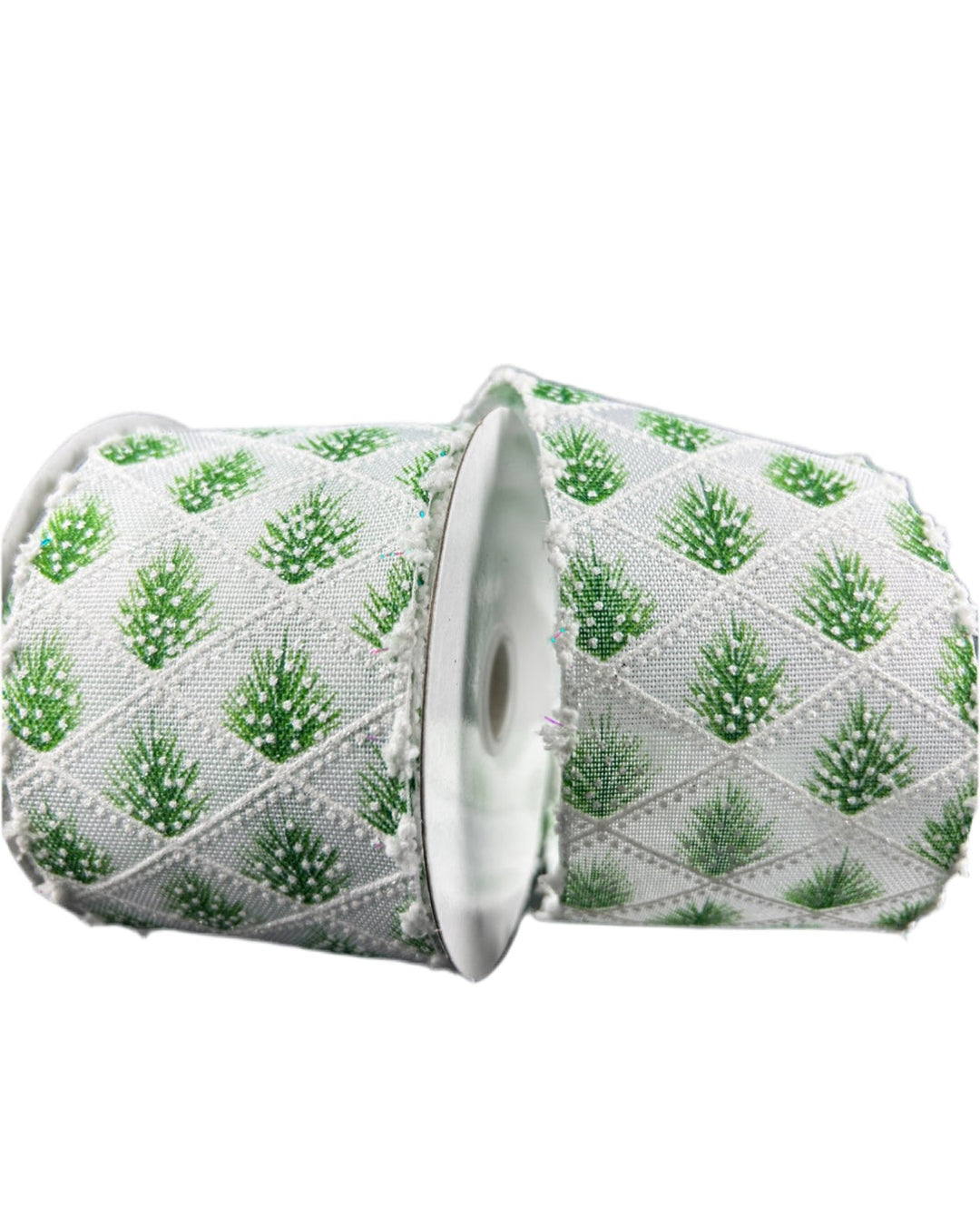 Pine with snowball edge wired ribbon, 2.5" - Greenery MarketWired ribbon71479 - 40 - 01