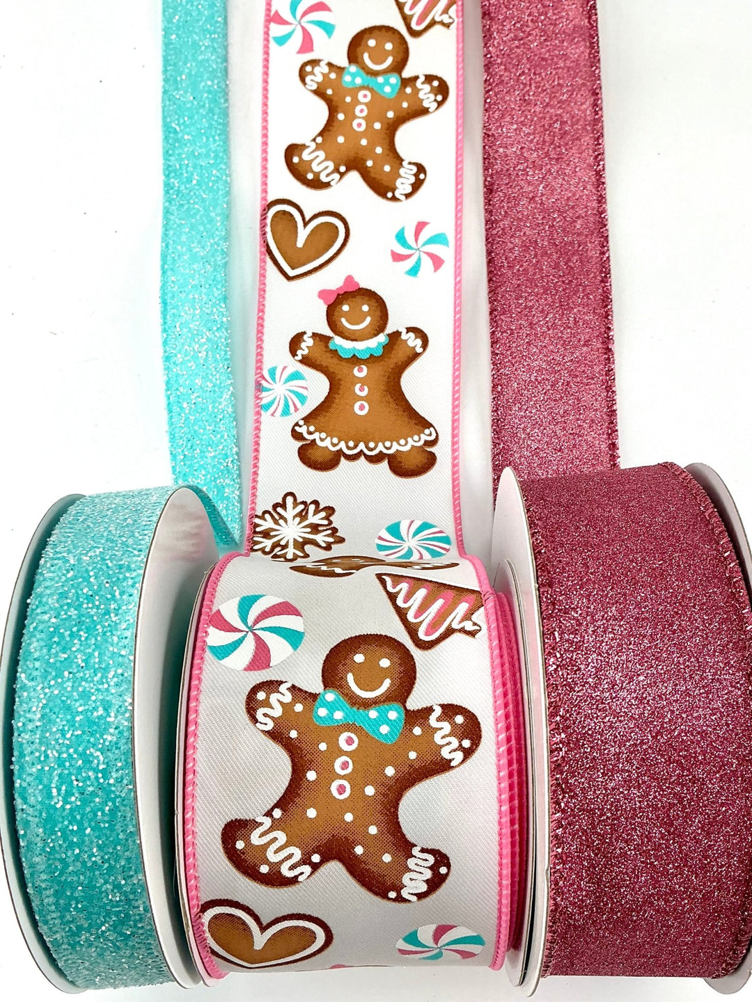 Pink and aqua Gingerbread bow bundle x 3 ribbons - Greenery MarketRibbons & TrimPinkaquagingerX3