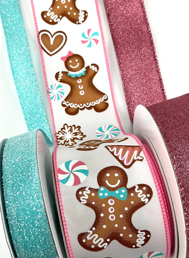 Pink and aqua Gingerbread bow bundle x 3 ribbons - Greenery MarketRibbons & TrimPinkaquagingerX3