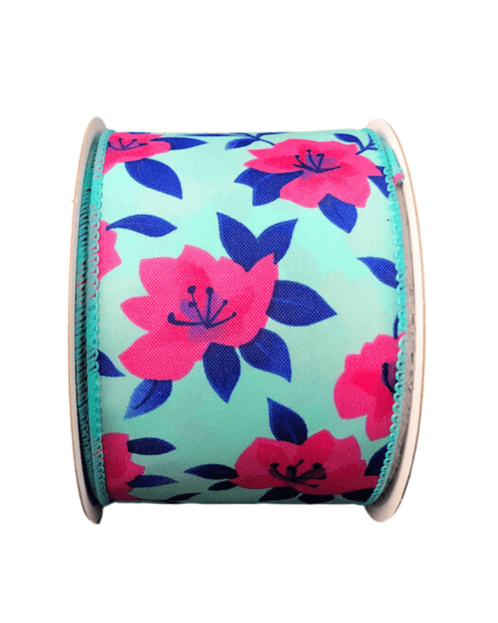 Pink and blue magnolia wired ribbon, 2.5” - Greenery MarketWinter and Christmas41335 - 40 - 45