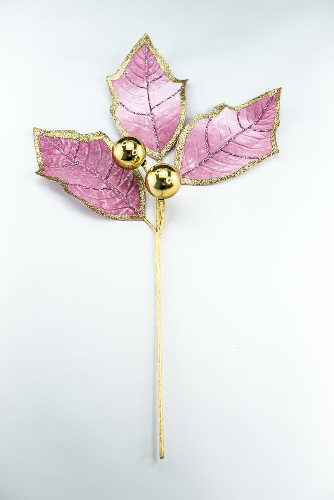 Pink and Gold Holly Leaves Spray - Greenery Market86264PKGD