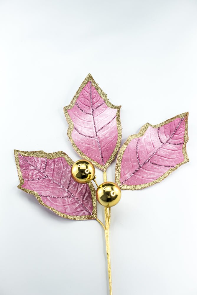 Pink and Gold Holly Leaves Spray - Greenery Market86264PKGD