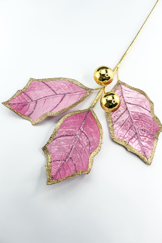 Pink and Gold Holly Leaves Spray - Greenery Market86264PKGD