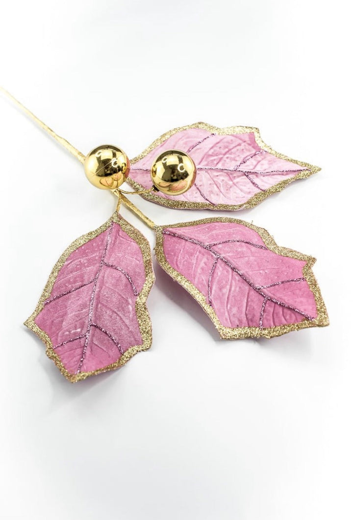 Pink and Gold Holly Leaves Spray - Greenery Market86264PKGD
