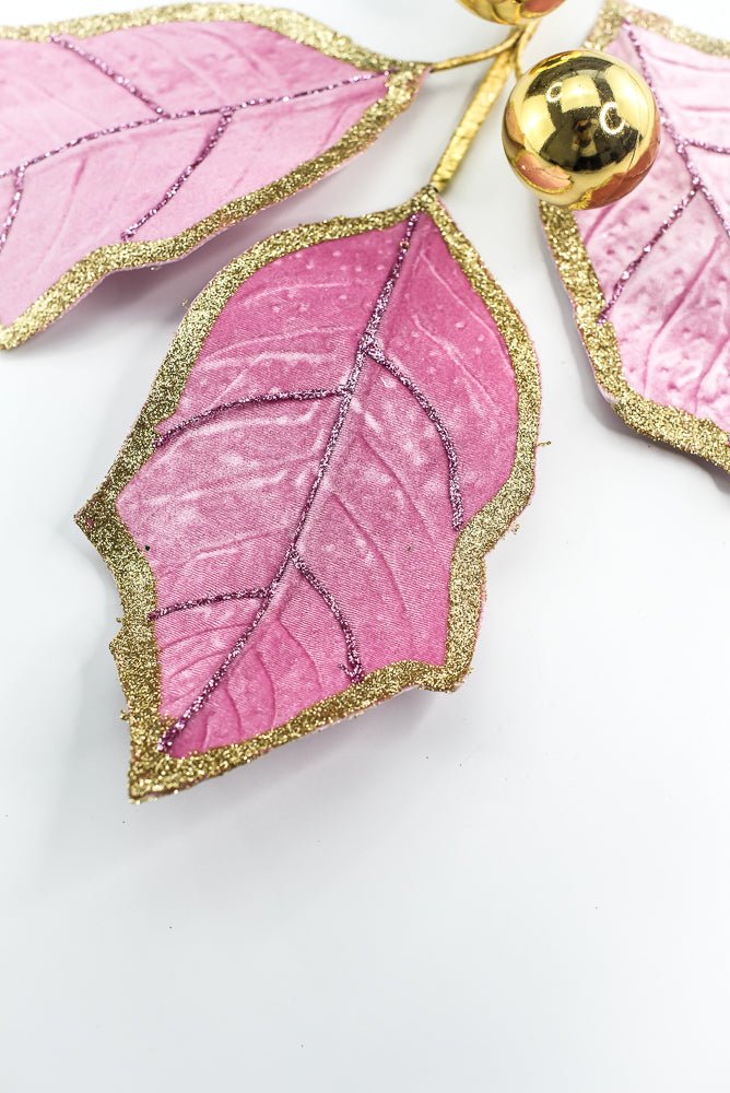 Pink and Gold Holly Leaves Spray - Greenery Market86264PKGD