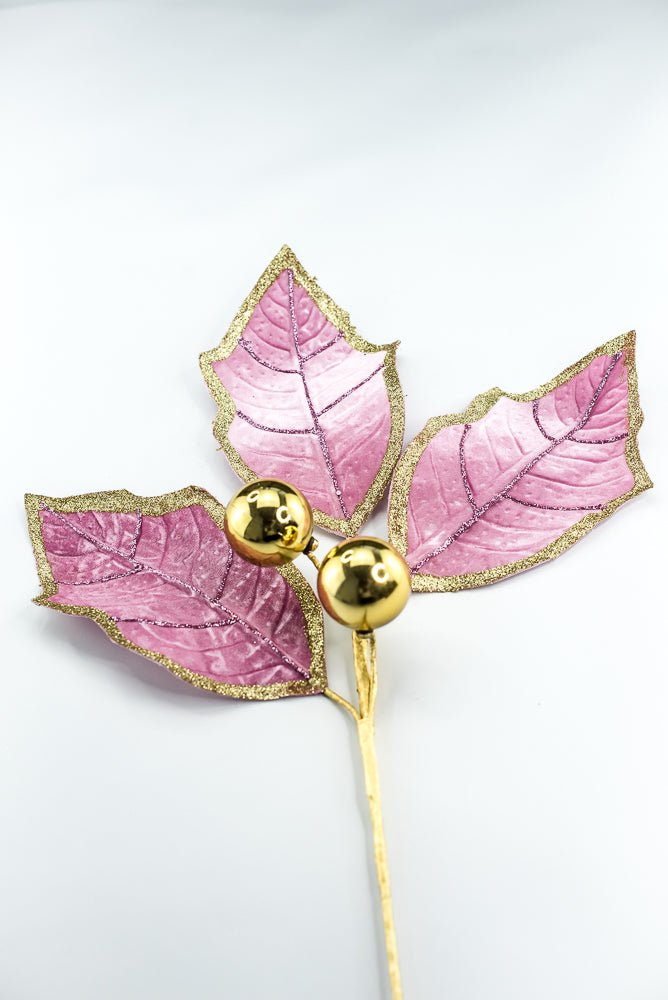Pink and Gold Holly Leaves Spray - Greenery Market86264PKGD