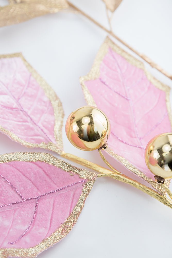 Pink and Gold Holly Leaves Spray - Greenery Market86264PKGD