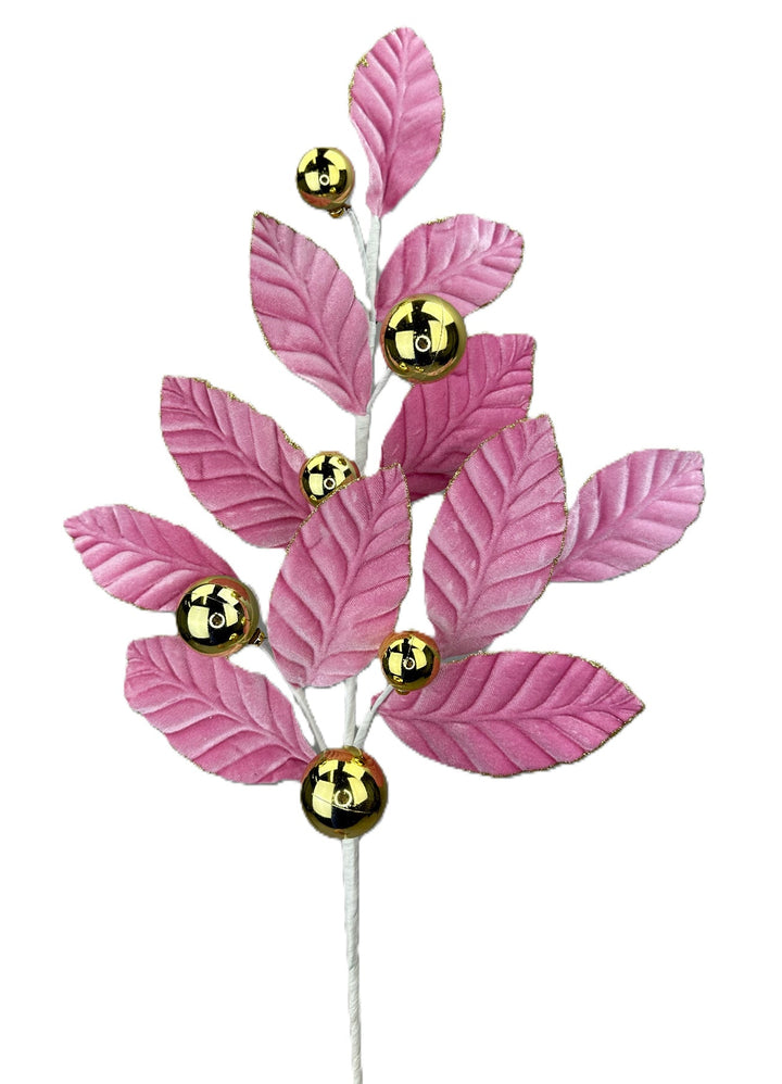 Pink and Gold Velvet Magnolia Leaves Ball Spray - GM Exclusive - Greenery MarketGM2137PKGD