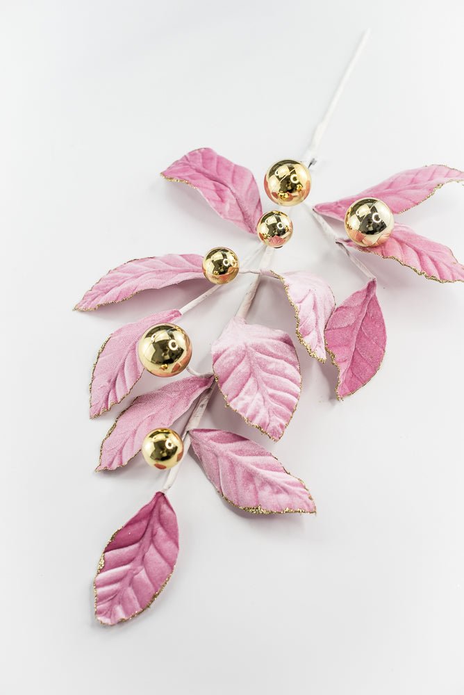 Pink and Gold Velvet Magnolia Leaves Ball Spray - GM Exclusive - Greenery MarketGM2137PKGD