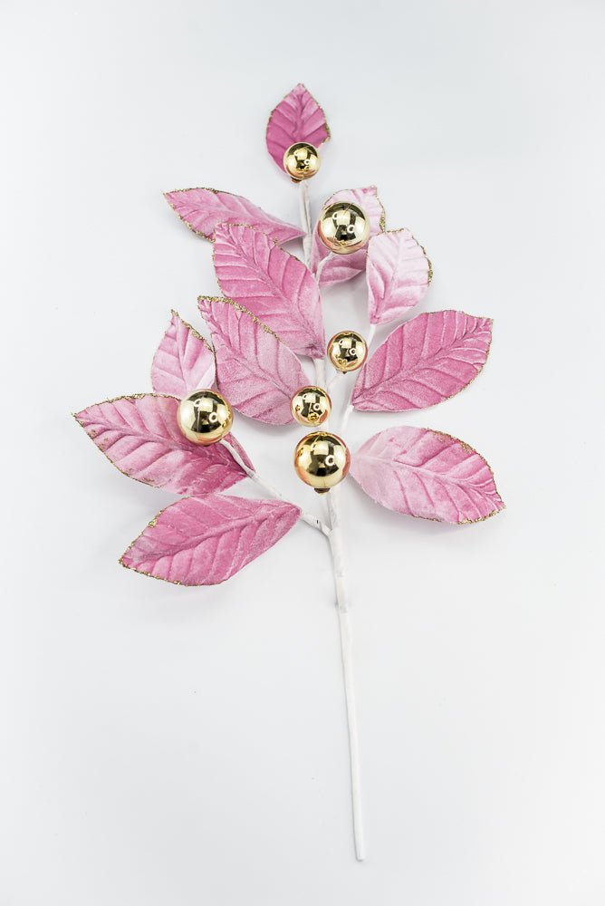 Pink and Gold Velvet Magnolia Leaves Ball Spray - GM Exclusive - Greenery MarketGM2137PKGD