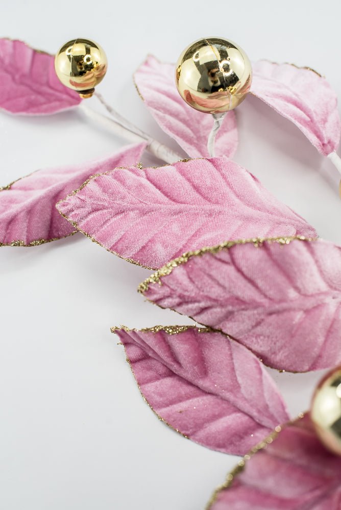 Pink and Gold Velvet Magnolia Leaves Ball Spray - GM Exclusive - Greenery MarketGM2137PKGD