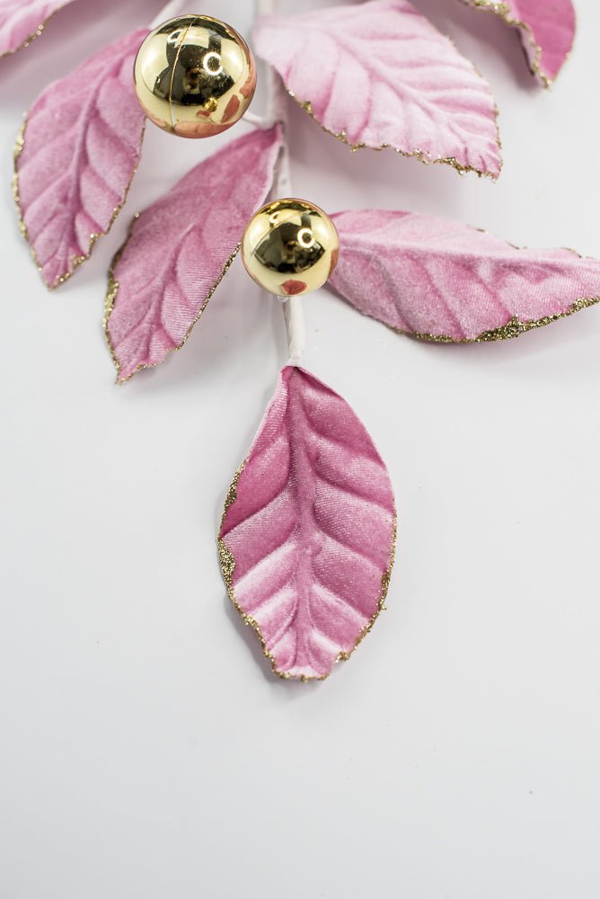 Pink and Gold Velvet Magnolia Leaves Ball Spray - GM Exclusive - Greenery MarketGM2137PKGD