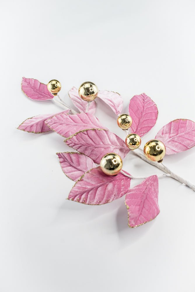 Pink and Gold Velvet Magnolia Leaves Ball Spray - GM Exclusive - Greenery MarketGM2137PKGD