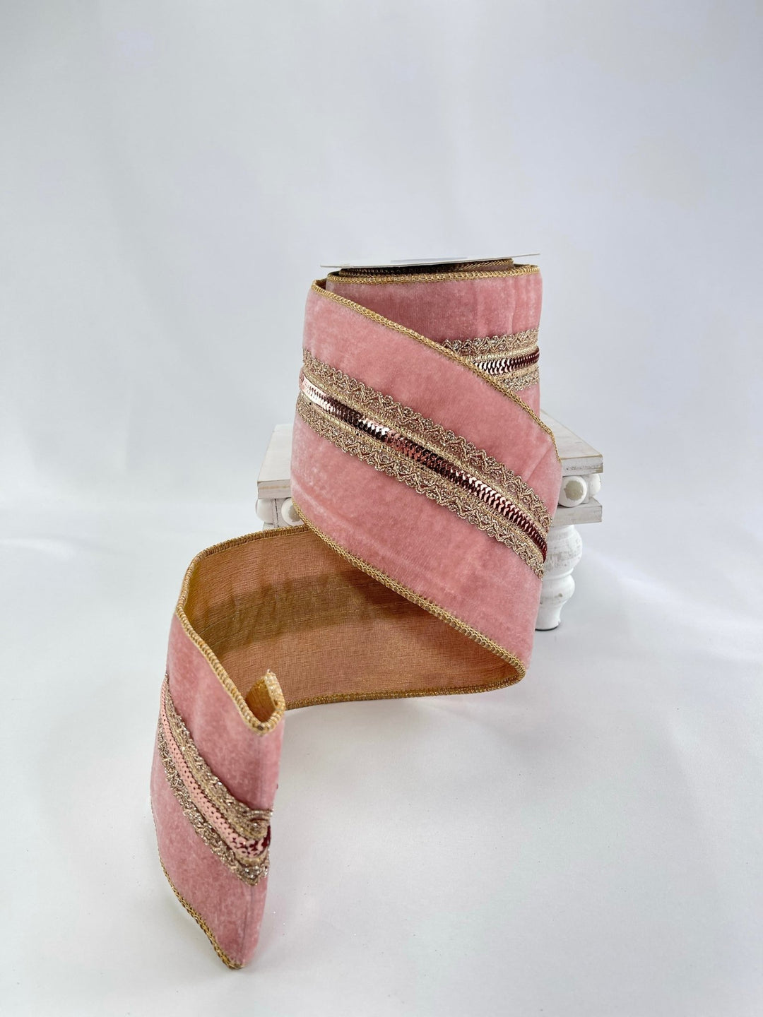 Pink and gold velvet wired ribbon - 4” - Greenery Marketwired ribbonMTX71590