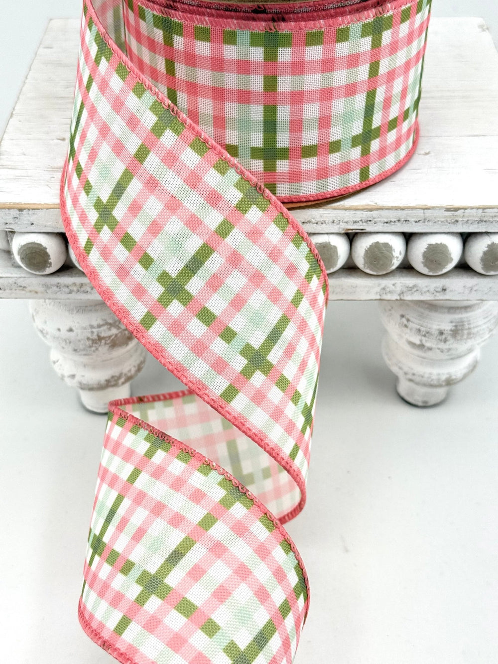 Pink and Green Checked Plaid Wired Ribbon - 2.5" - Greenery MarketWired Ribbon5506W-005-63E