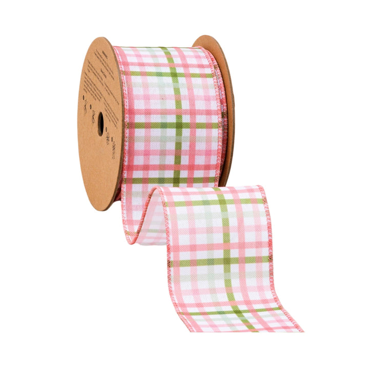 Pink and Green Checked Plaid Wired Ribbon - 2.5" - Greenery MarketWired Ribbon5506W-005-63E