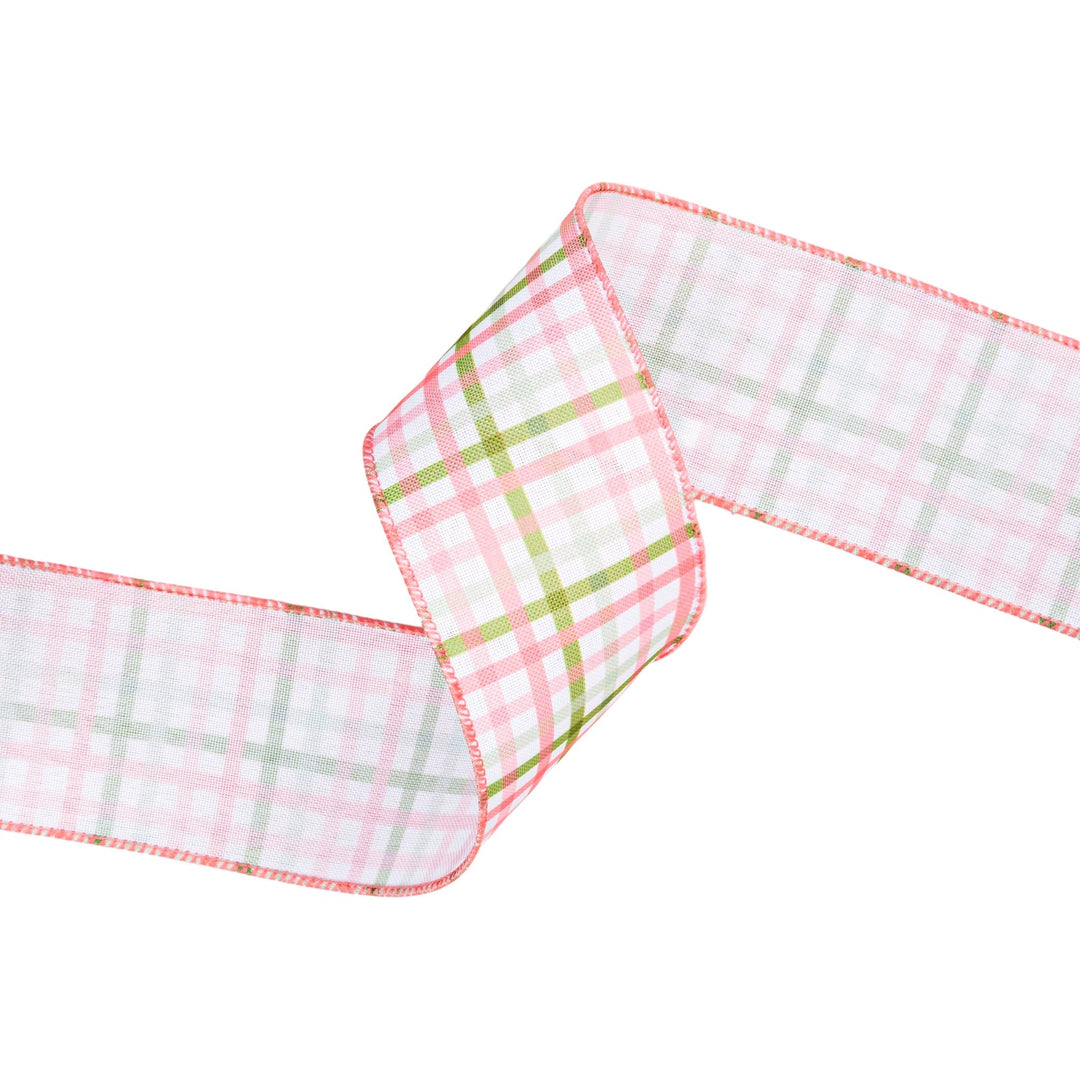 Pink and Green Checked Plaid Wired Ribbon - 2.5" - Greenery MarketWired Ribbon5506W-005-63E