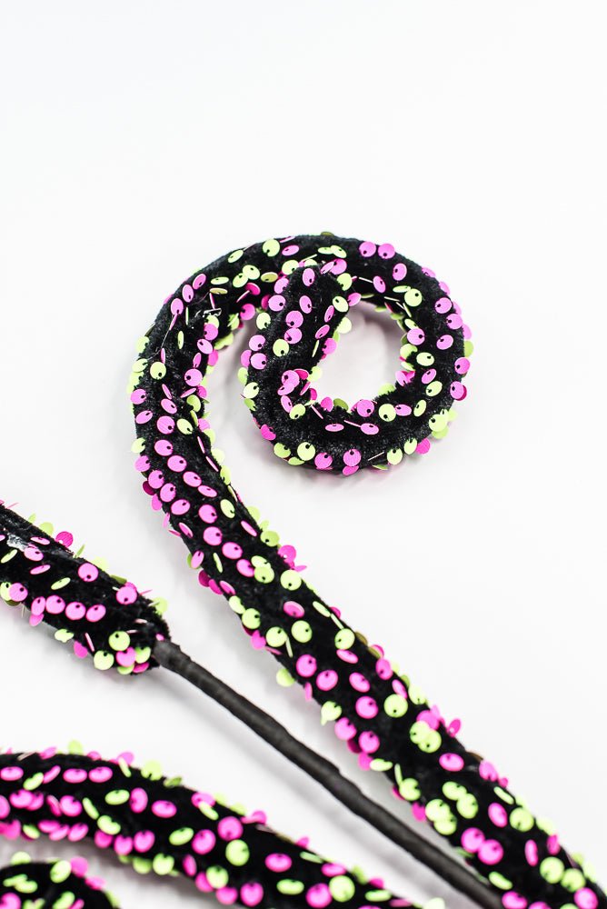 Pink and Green Sequin Spiral Curly Spray - Greenery Market57289BTGN