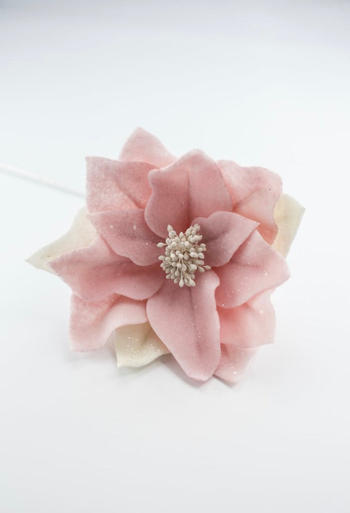 Pink and ivory frosted felt candy poinsettia - Greenery Marketartificial flowersMTX67090