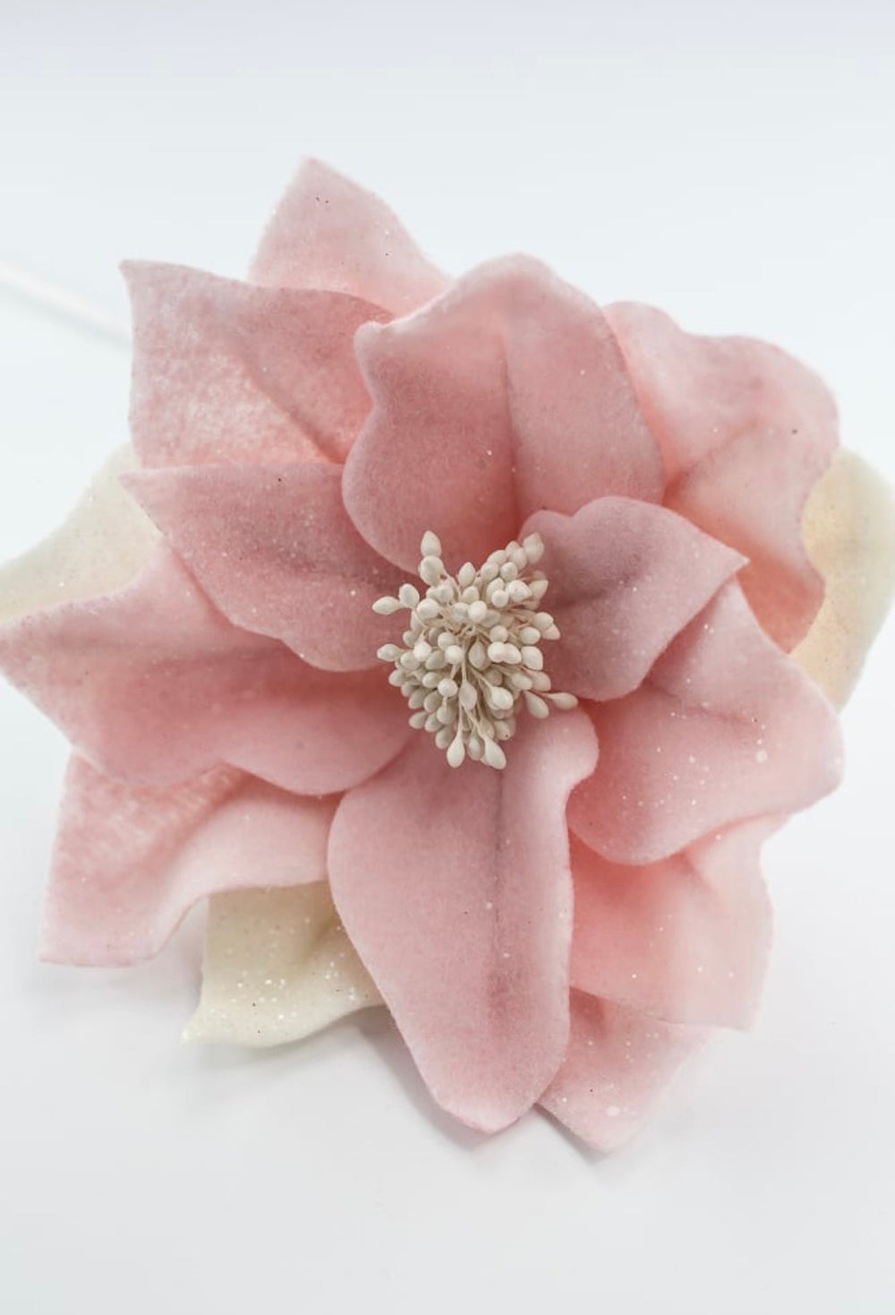 Pink and ivory frosted felt candy poinsettia - Greenery Marketartificial flowersMTX67090