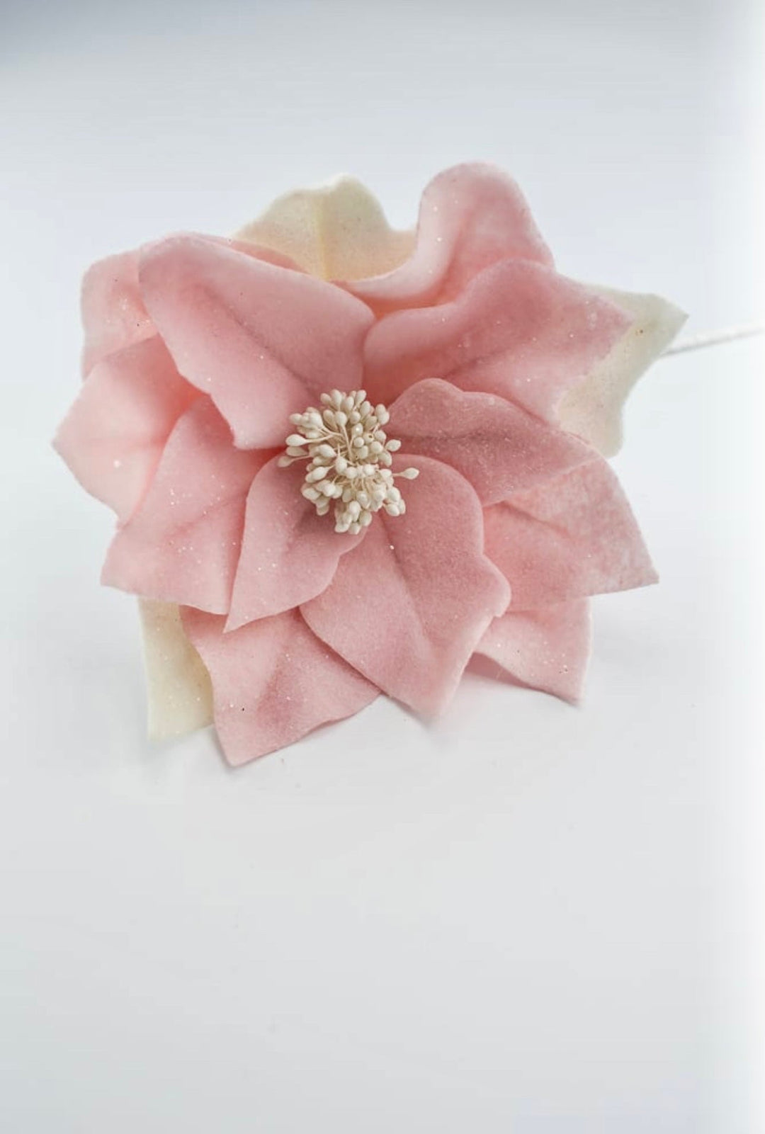 Pink and ivory frosted felt candy poinsettia - Greenery Marketartificial flowersMTX67090