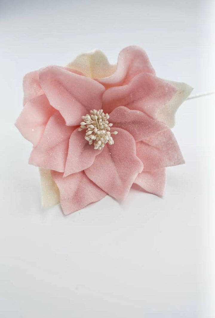 Pink and ivory frosted felt candy poinsettia - Greenery Marketartificial flowersMTX67090