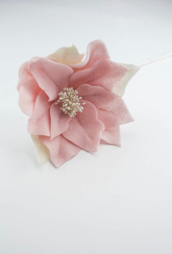 Pink and ivory frosted felt candy poinsettia - Greenery Marketartificial flowersMTX67090