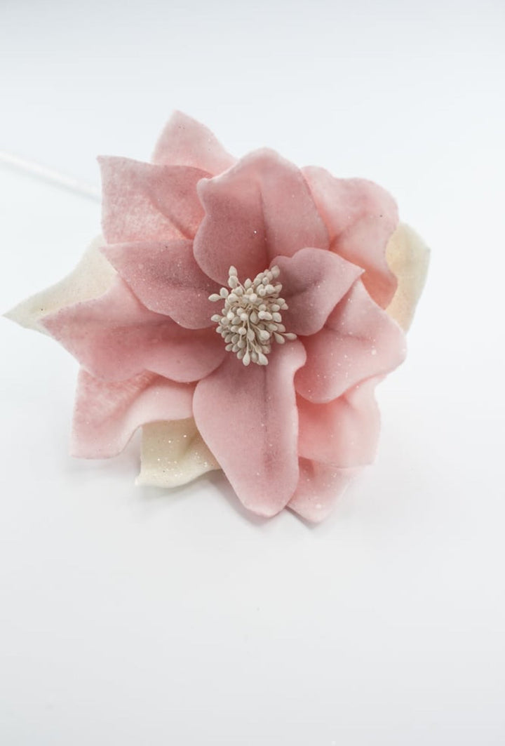 Pink and ivory frosted felt candy poinsettia - Greenery Marketartificial flowersMTX67090