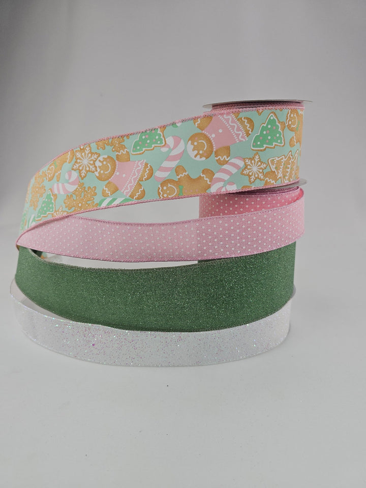 Pink and mint Gingerbread bow bundle x 4 ribbons - Greenery MarketRibbons & TrimPinkGingerSageX4