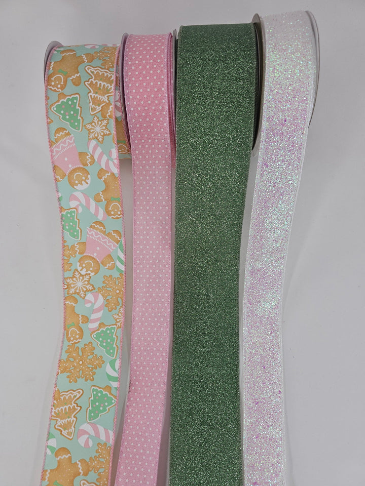 Pink and mint Gingerbread bow bundle x 4 ribbons - Greenery MarketRibbons & TrimPinkGingerSageX4
