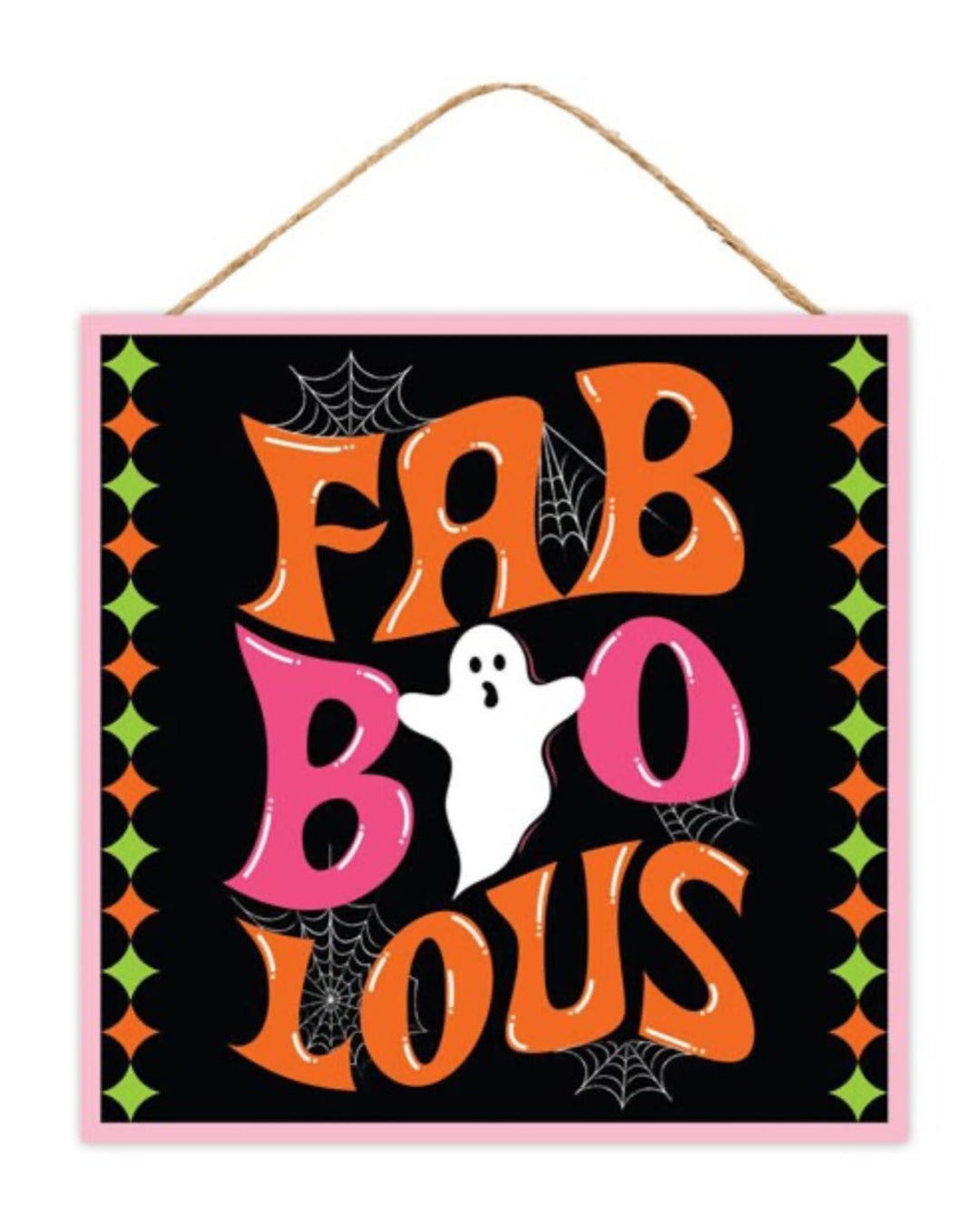 Pink and orange 10” square halloween ghost sign - Greenery MarketAP7348