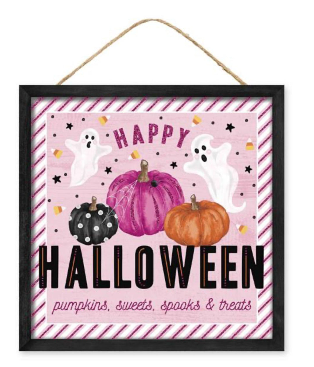 Pink and orange 10” square halloween pumpkin sign - Greenery MarketAP7863