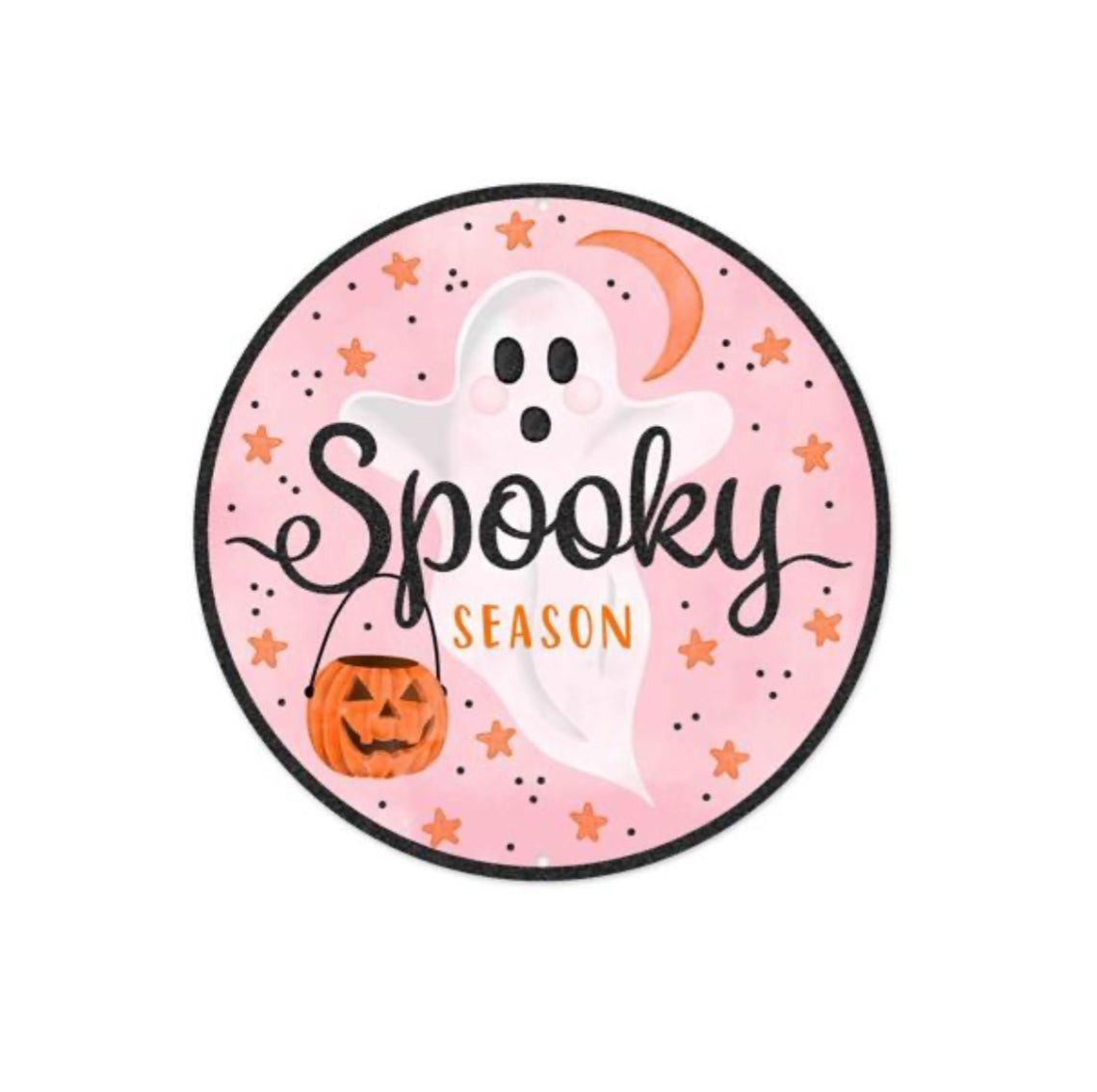 Pink and orange 8” sign round metal with ghost - Greenery MarketMD1184
