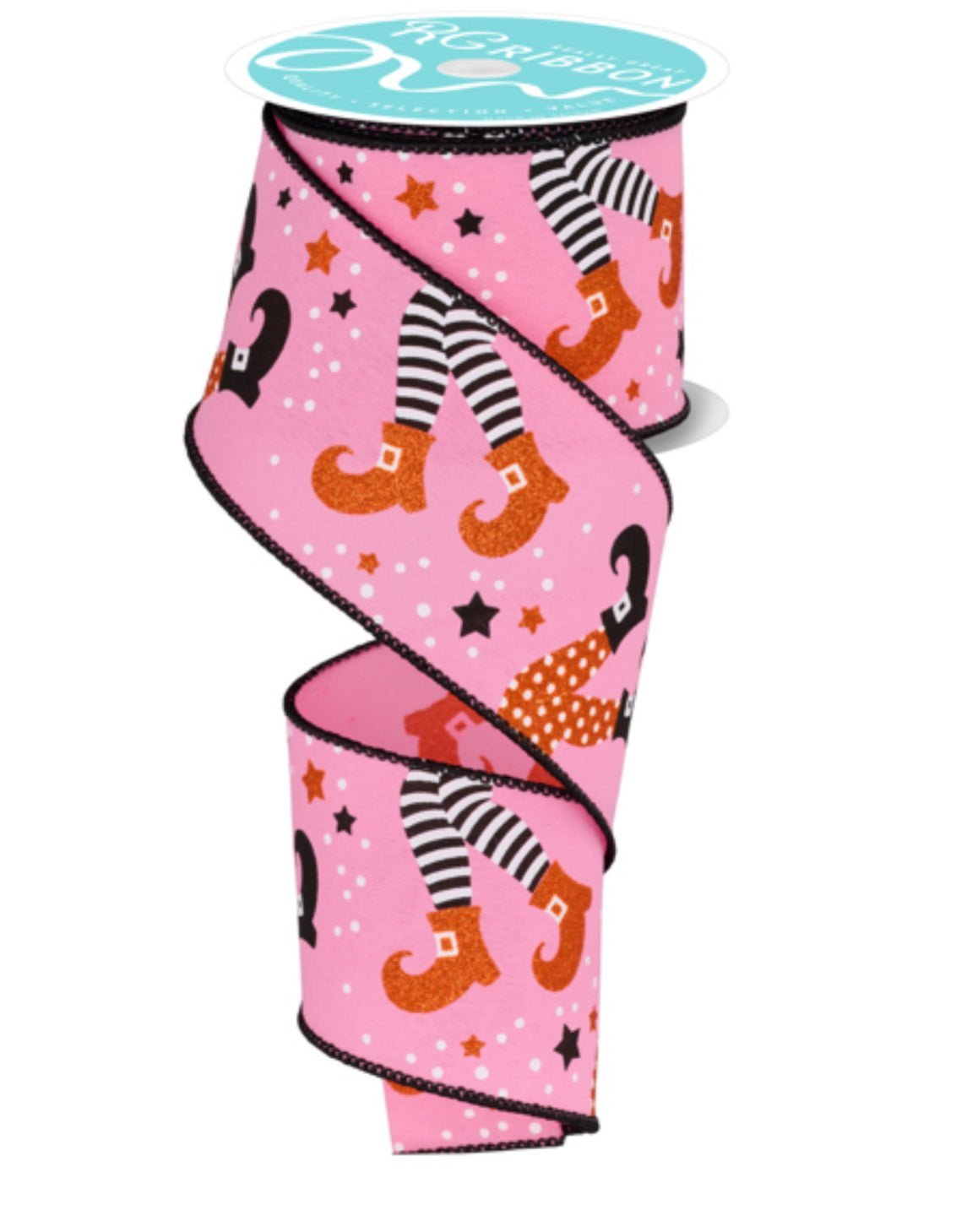 Pink and orange witch legs ribbon - 2.5” - Greenery MarketWired ribbonRGF138122