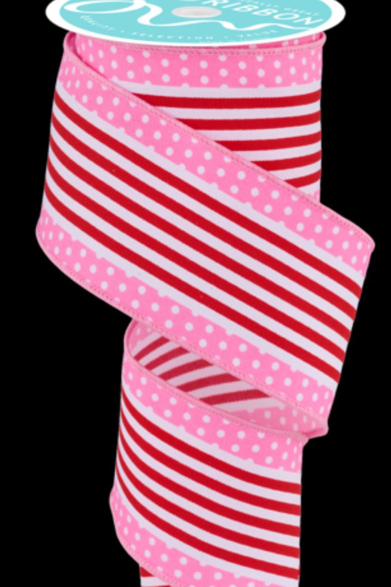 Pink and red stripe dot 2.5” wired ribbon - Greenery MarketWired ribbonRGF1301A2