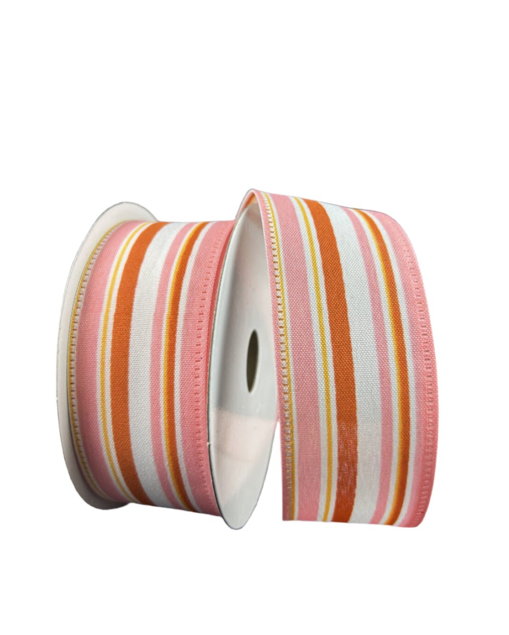 Pink Fall Ribbon Pink and rust stripe 1.5” wired ribbon - Greenery Market